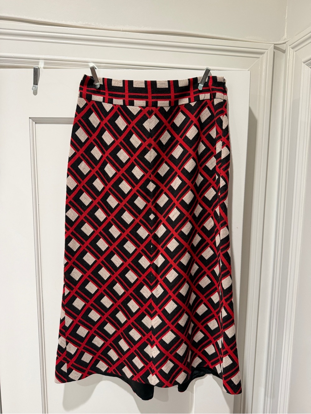 Diane Von Furstenberg Black, Red & Cream Geometric A-Line Skirt